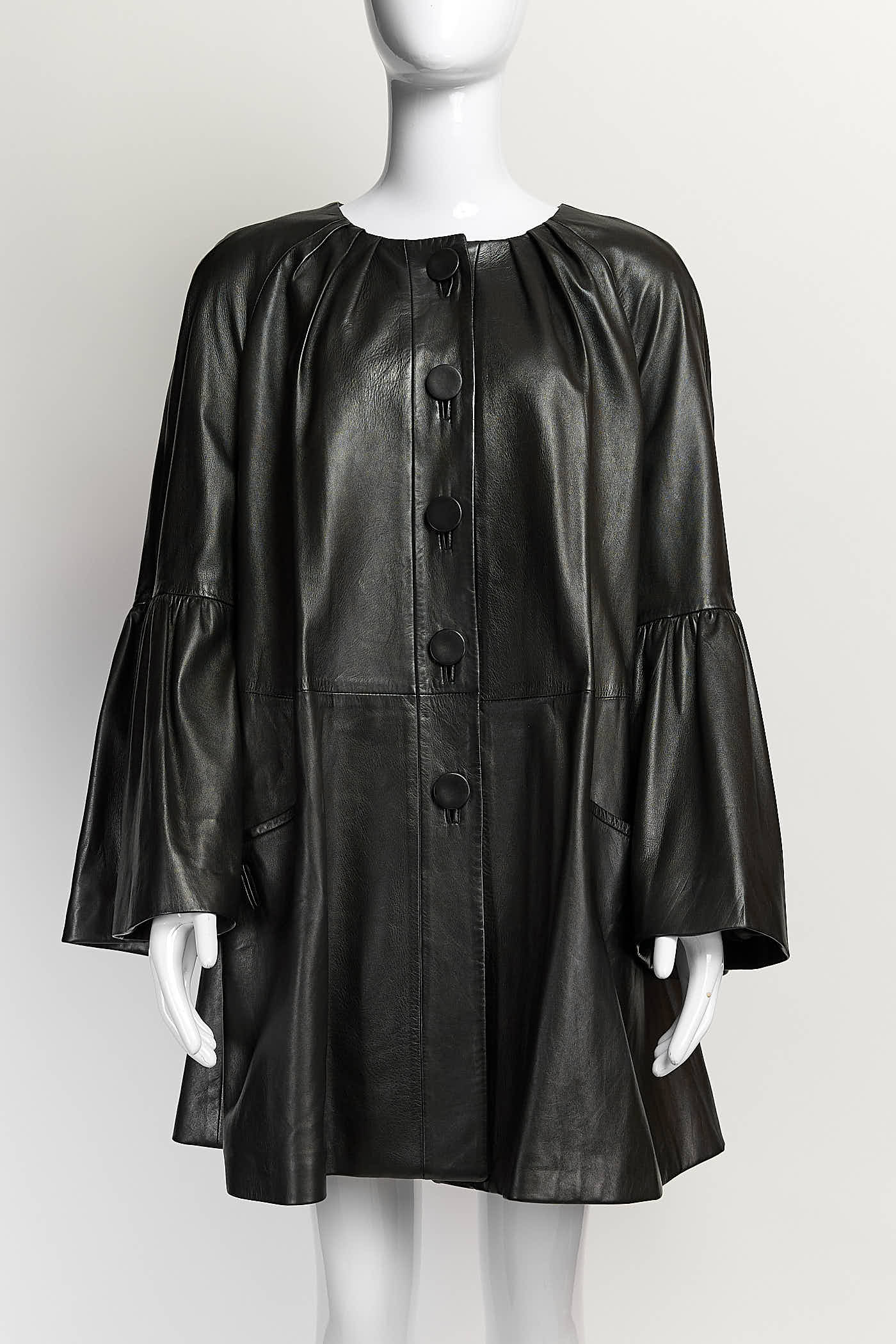 Alexander McQueen Black Leather Coat 38