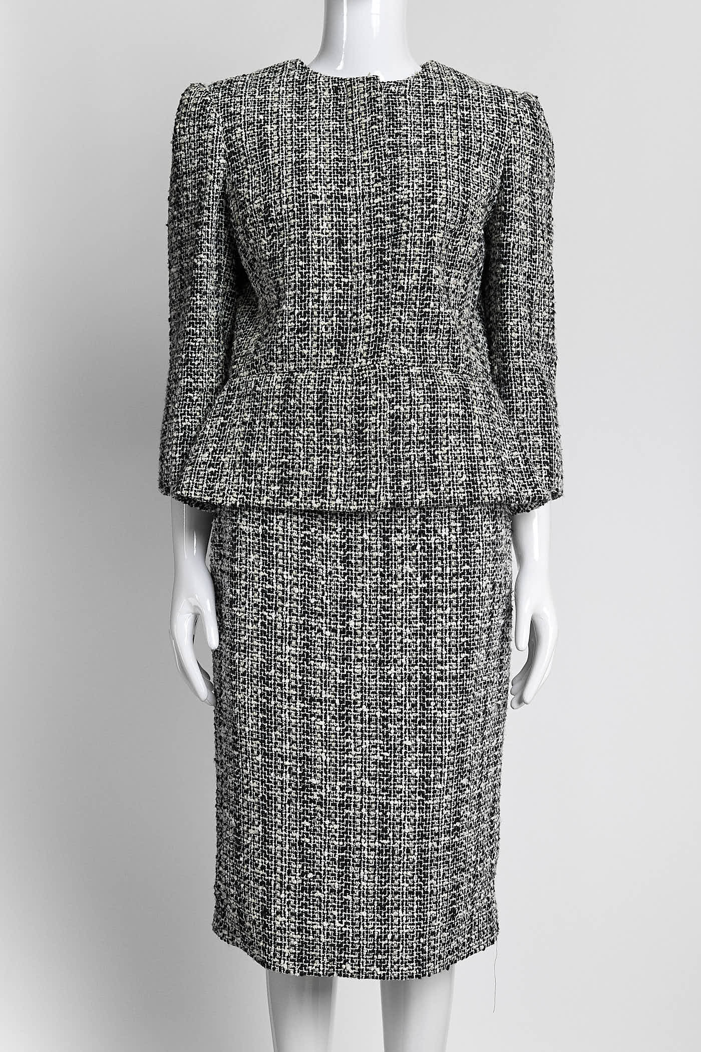 Alexander McQueen Black/White Tweed Suit Blazer/Skirt 42