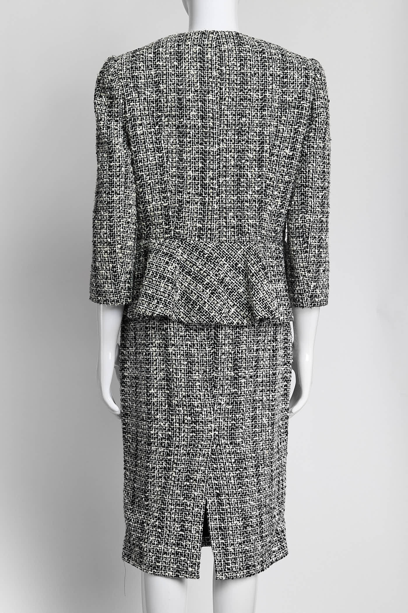 Alexander McQueen Black/White Tweed Suit Blazer/Skirt 42