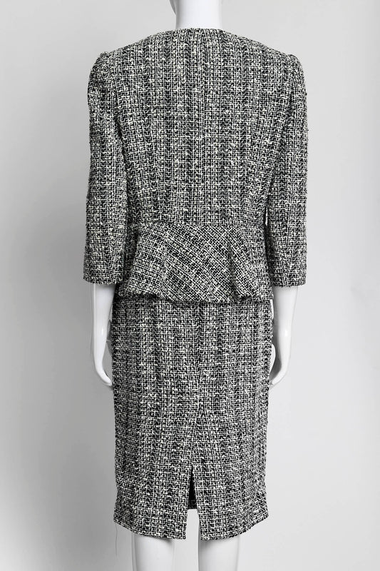 Alexander McQueen Black/White Tweed Suit Blazer/Skirt 42