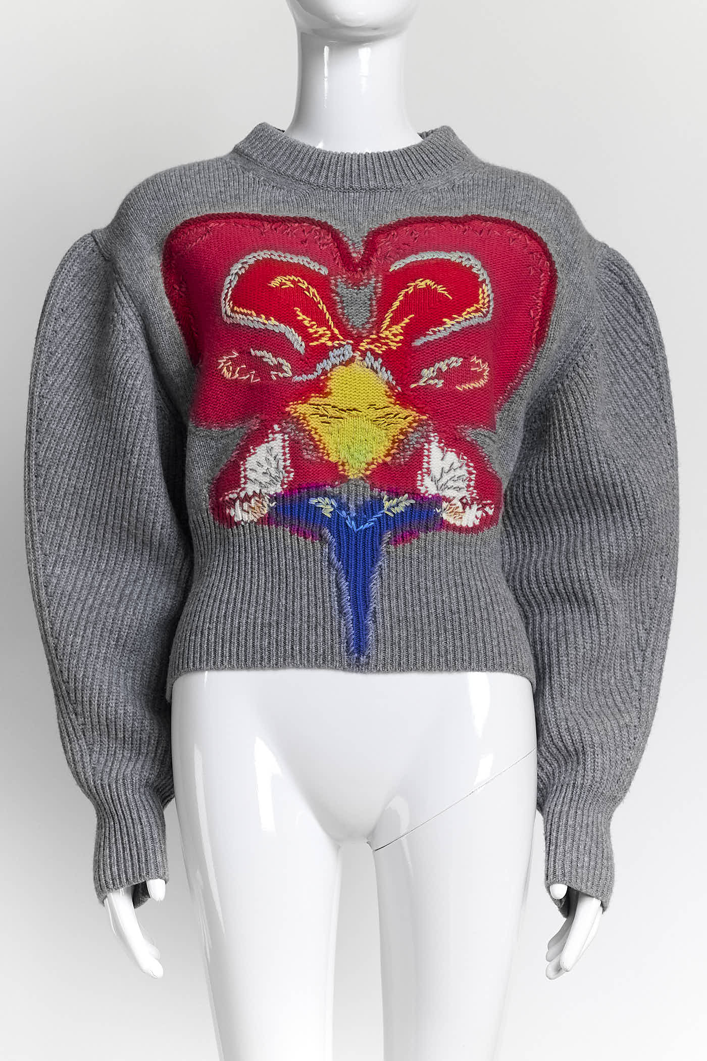 Alexander McQueen Orchid Intarsia Cocoon Sleeve Crop Wool Sweater L