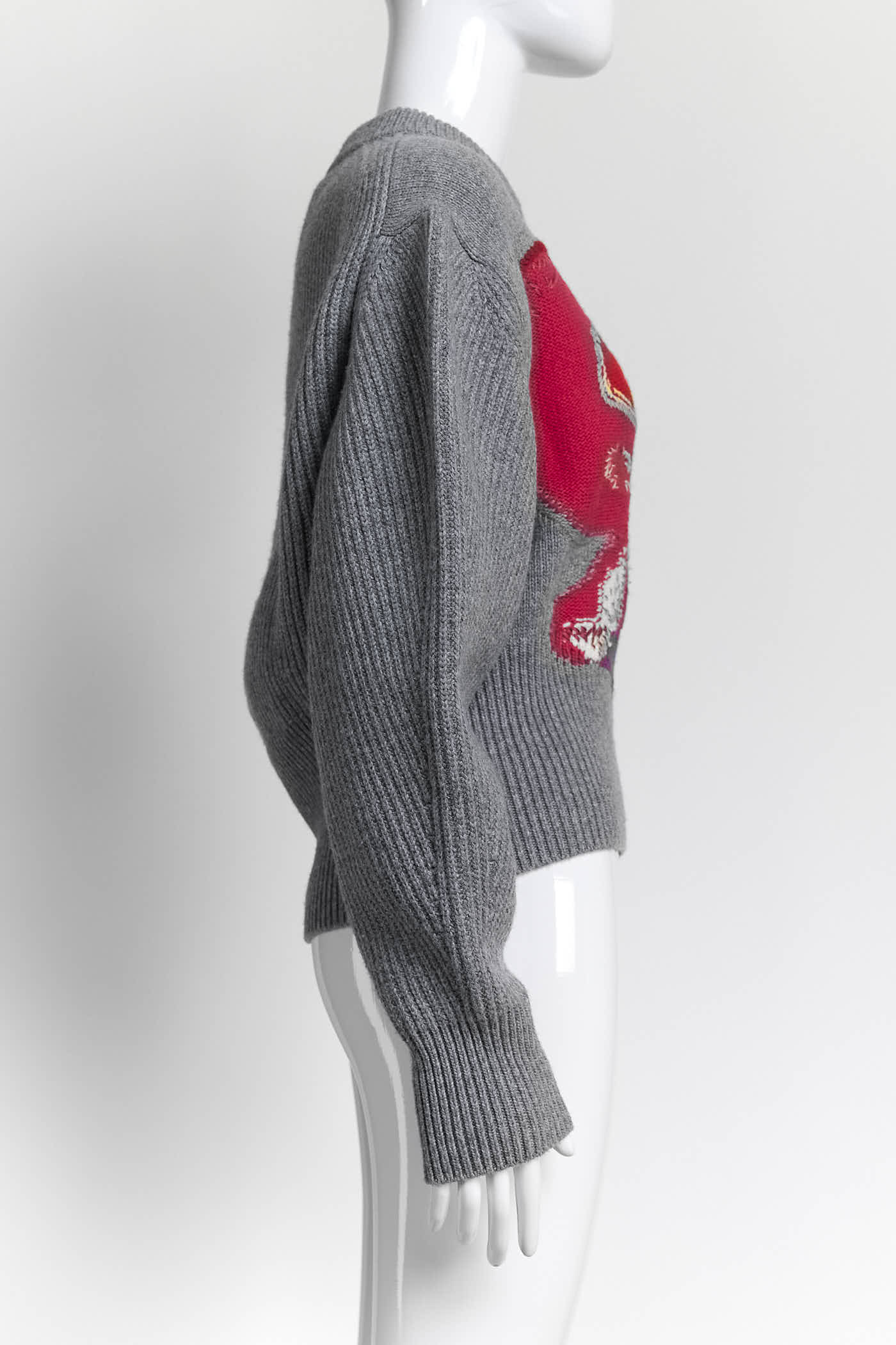 Alexander McQueen Orchid Intarsia Cocoon Sleeve Crop Wool Sweater L
