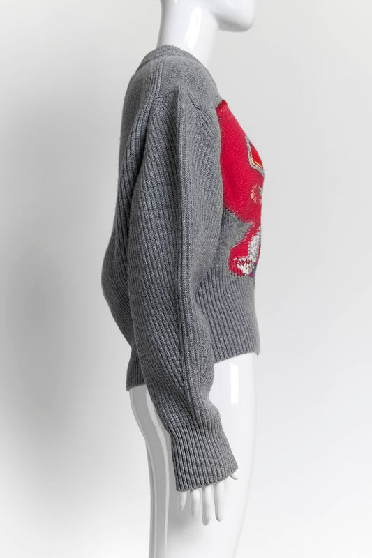Alexander McQueen Orchid Intarsia Cocoon Sleeve Crop Wool Sweater L