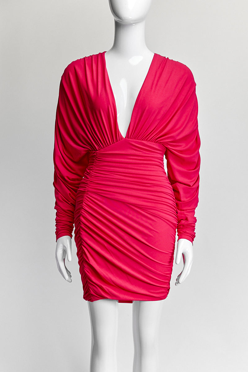 Alexandre Vauthier Pink Plunge-neck Ruched Jersey Dress