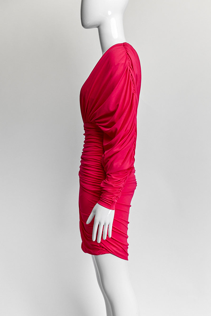 Alexandre Vauthier Pink Plunge-neck Ruched Jersey Dress