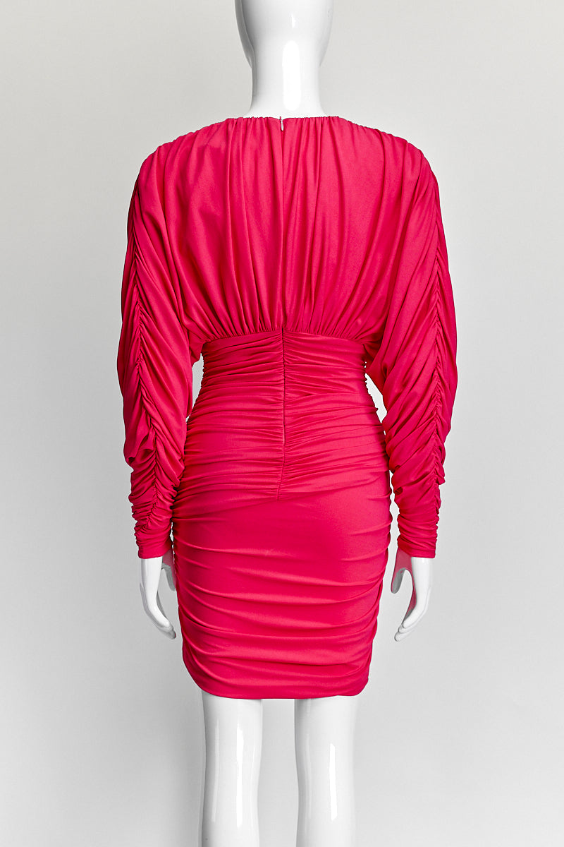 Alexandre Vauthier Pink Plunge-neck Ruched Jersey Dress