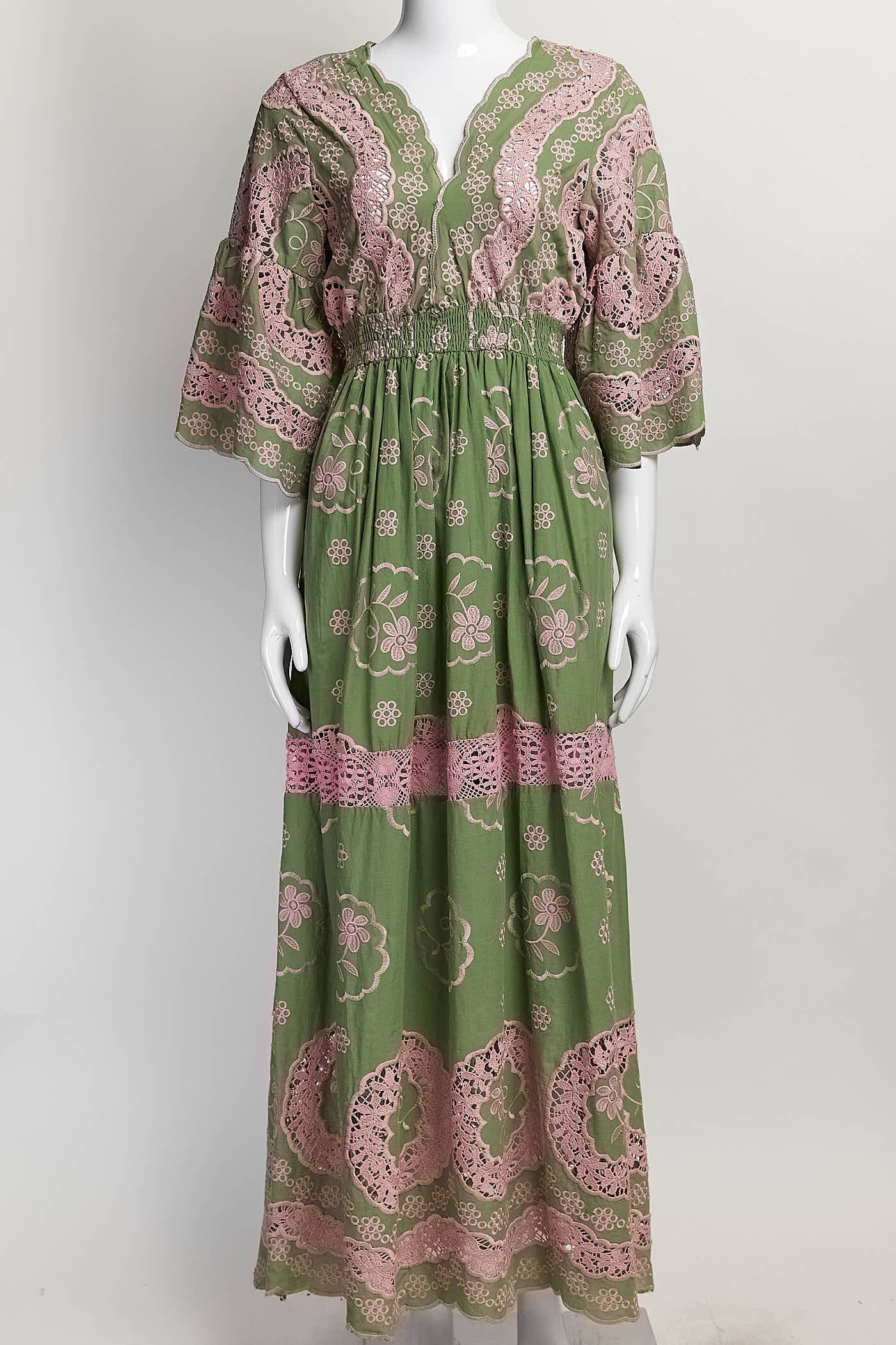 Antica Sartoria Embroidered Pink Lace Dress One Size