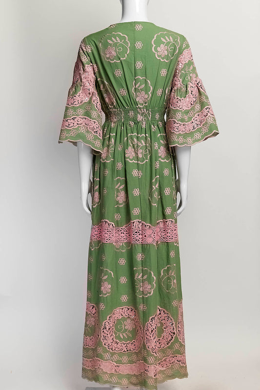 Antica Sartoria Embroidered Pink Lace Dress One Size