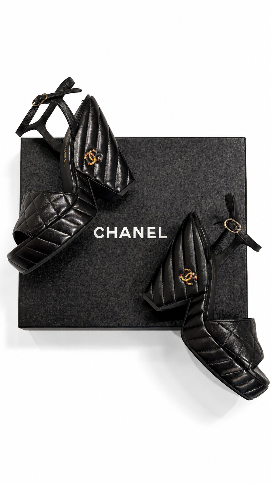 Chanel Lambskin Quilted Peep Toe Wedge Sandals - SIZE 37.5