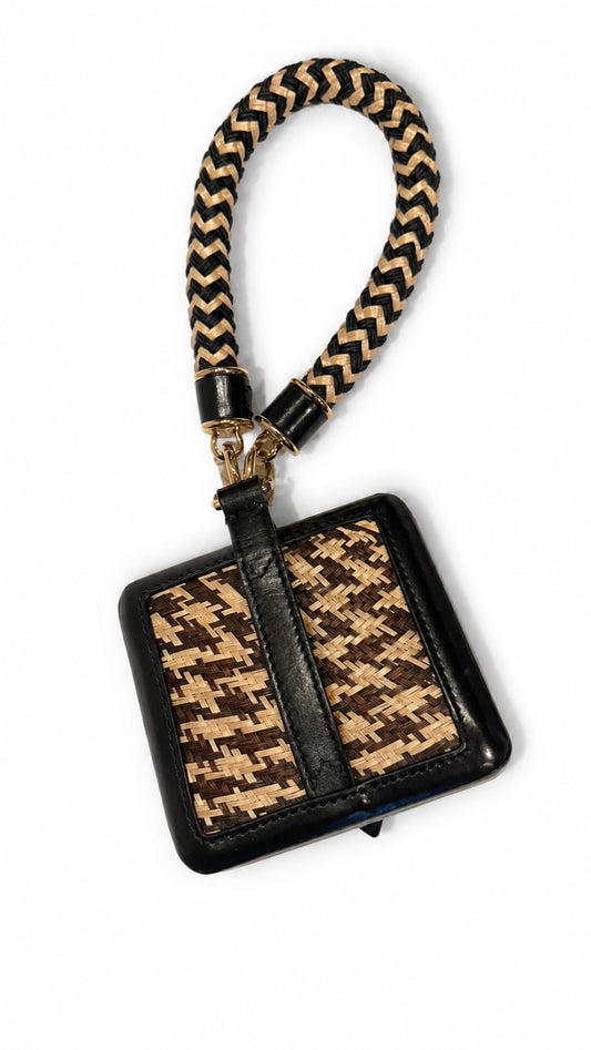 burberry rare black leather and woven straw wristlet bag