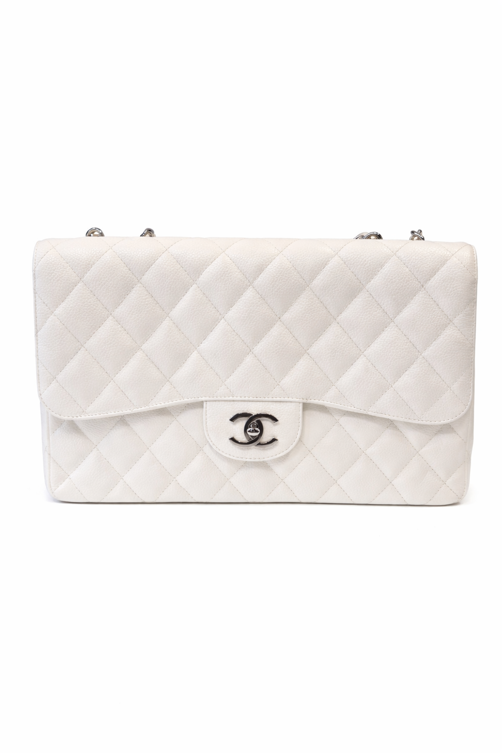 CHANEL WHITE QUILED CAVIAR CLASSIC FLAP BAG