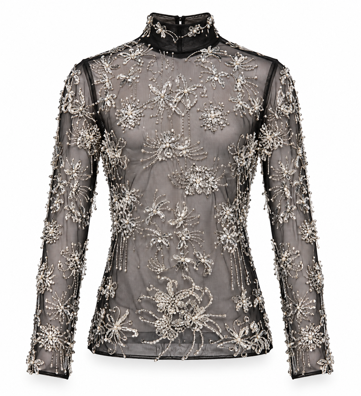 ALI HAIDER COUTURE ARUM LILY HAND EMBROIDERED MESH TOP - SIZE MEDIUM (MEN)