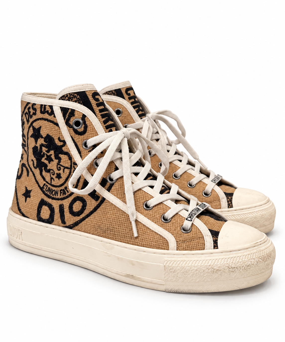 CHRISTIAN DIOR BEIGE JUTE WALK'N'DIOR UNION SNEAKERS - SIZE 37