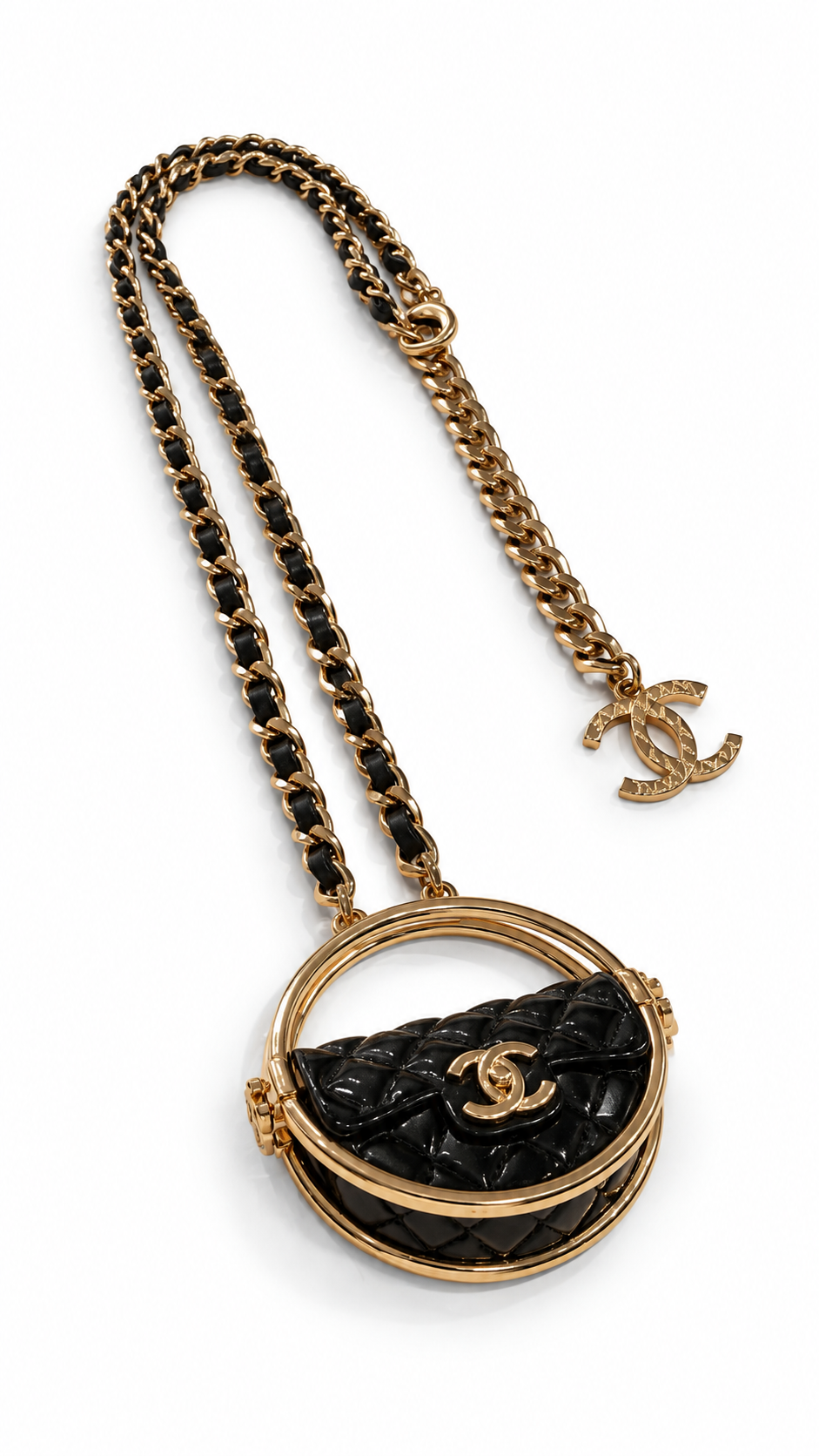 Chanel 2023 Leather & Resin Quilted Flap Bag Pendant Necklace