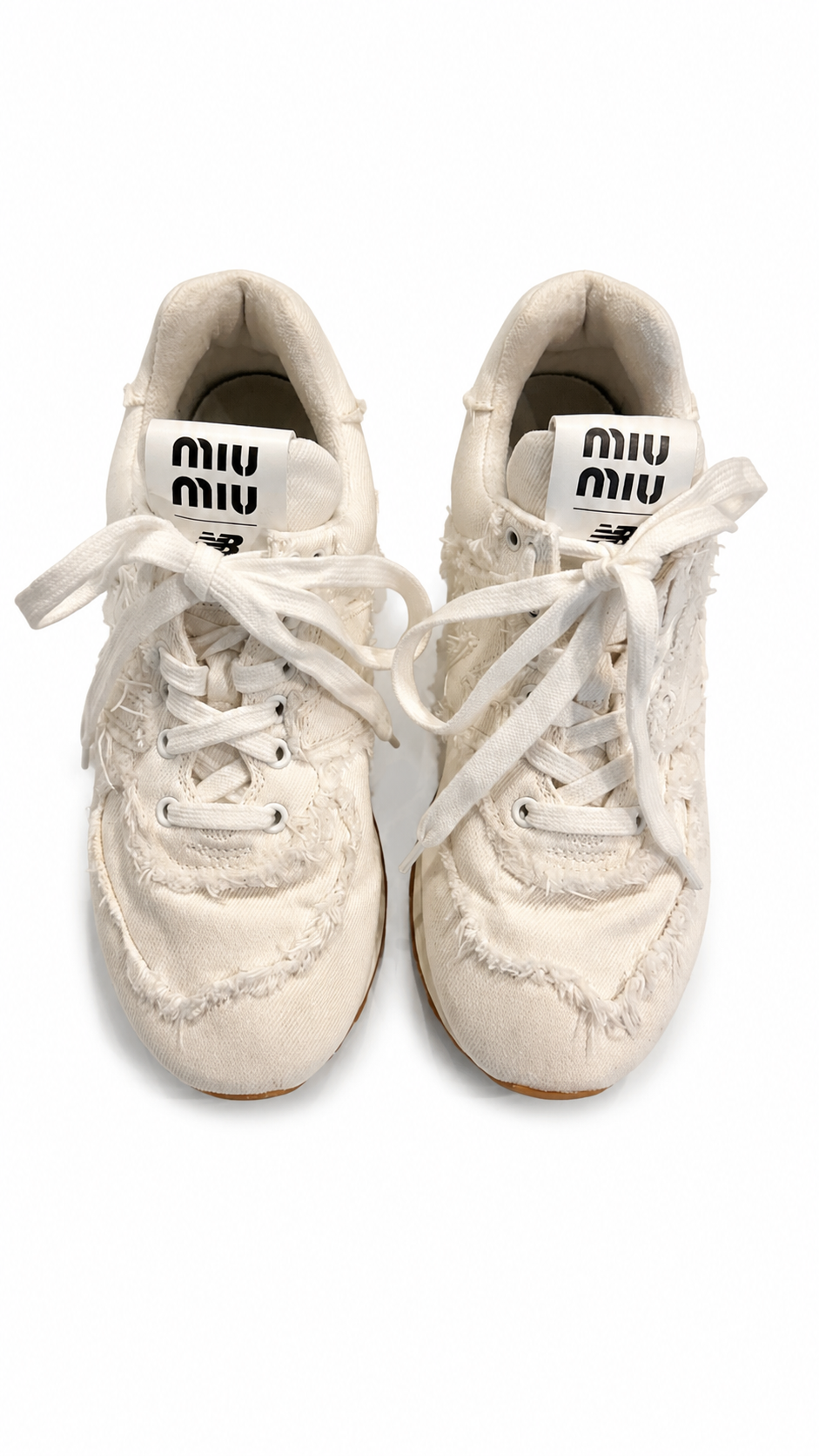 MIU MIU X NEW BALANCE WHITE DISTRESSED SNEAKERS - SIZE 38