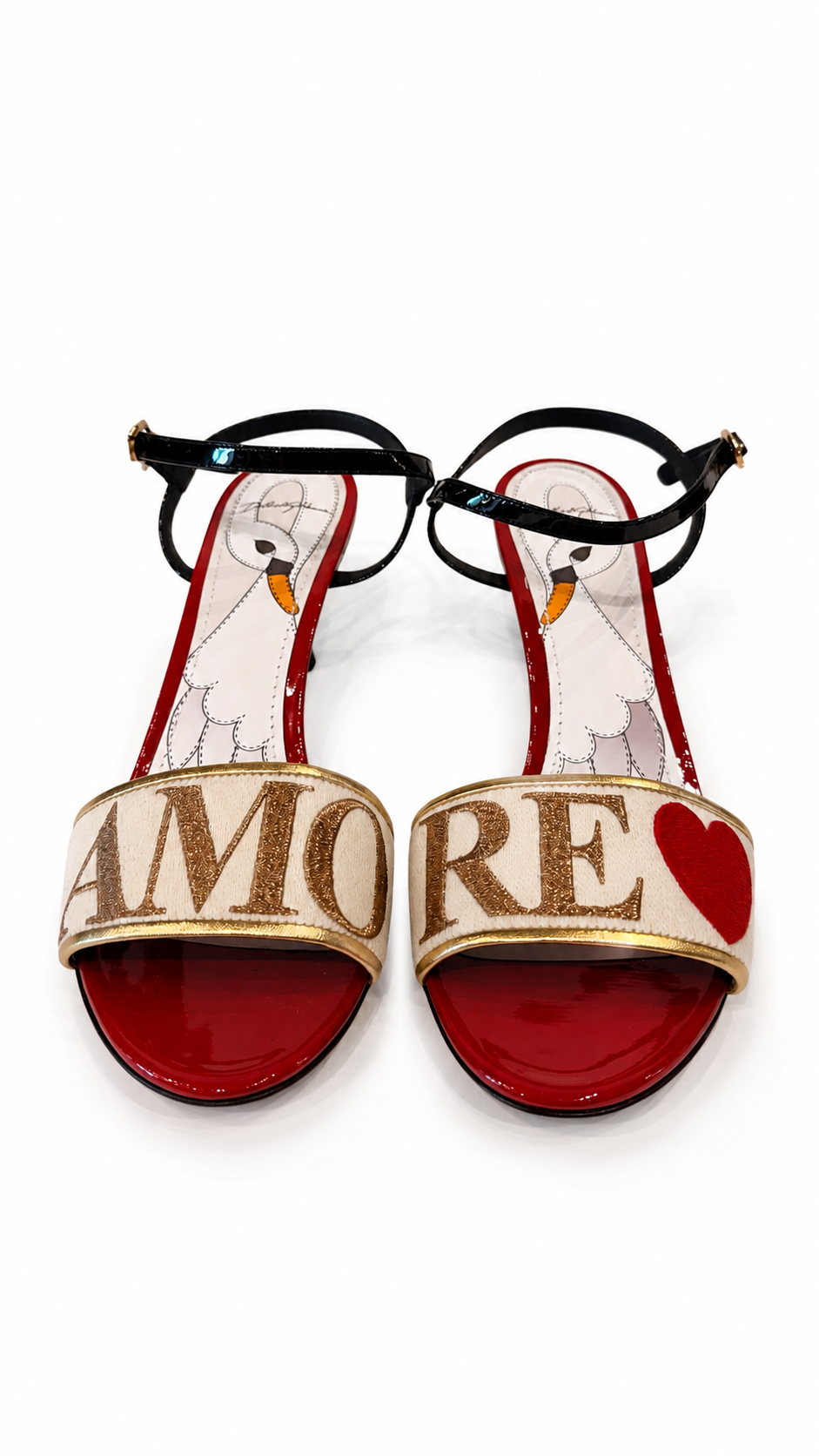 DOLCE AND GABBANA MULTI COLOR AMORE EMBROIDERD SANDALS - SIZE 38.5