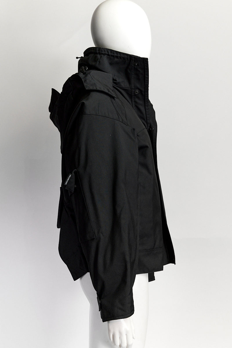 Balenciaga Black Upside Down Technical Hooded Jacket IT34