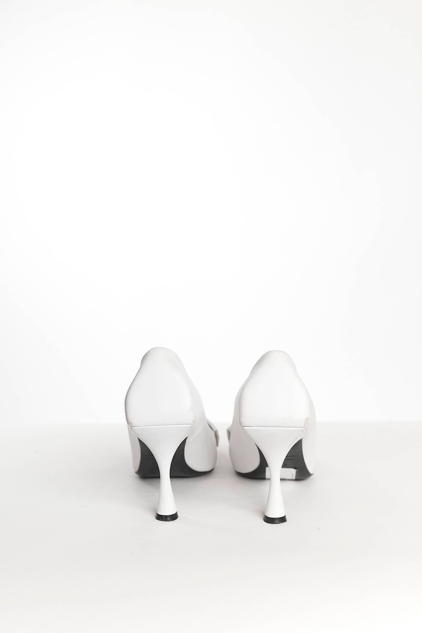 Balenciaga White Heels with Logo Printed on Fringe Toe 38.5