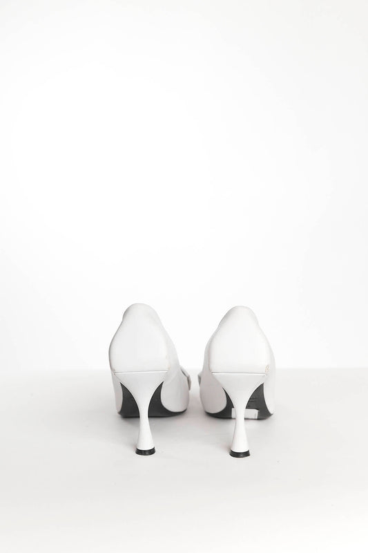 Balenciaga White Heels with Logo Printed on Fringe Toe 38.5