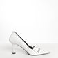 Balenciaga White Heels with Logo Printed on Fringe Toe 38.5