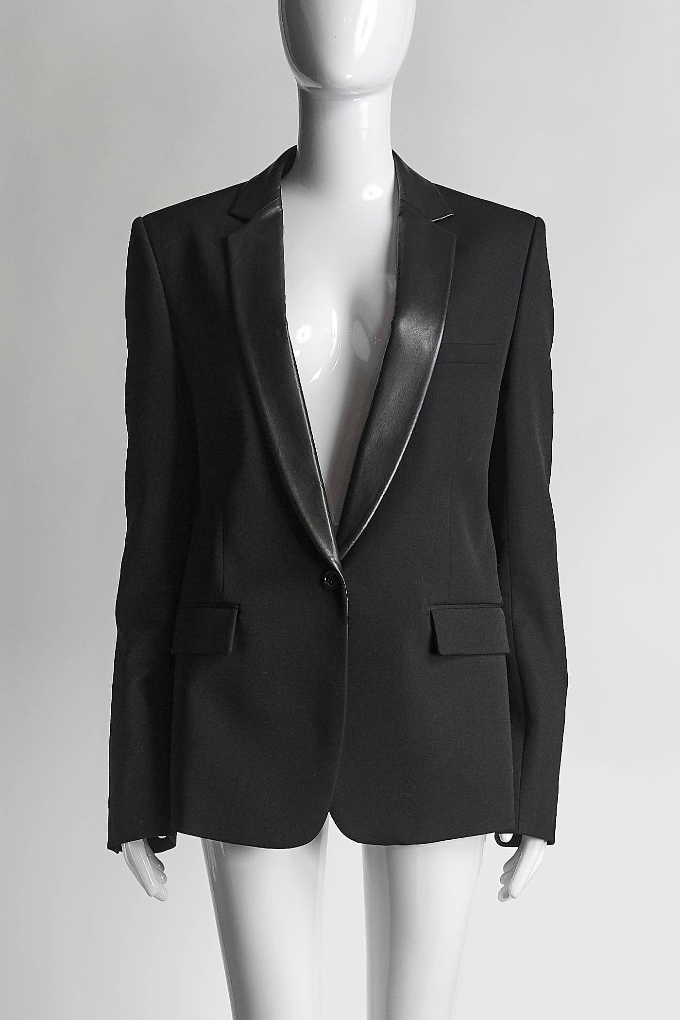 Balmain Black Blazer with Leather Collar 40