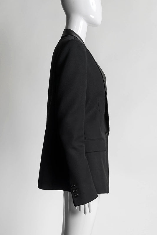 Balmain Black Blazer with Leather Collar 40