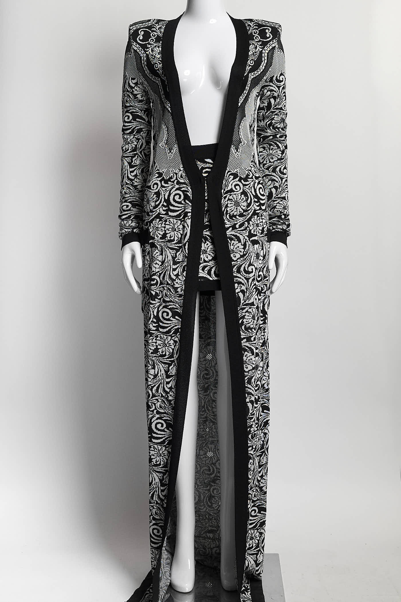 Balmain Black Jacquard Knit Cardigan/Skirt Set 36