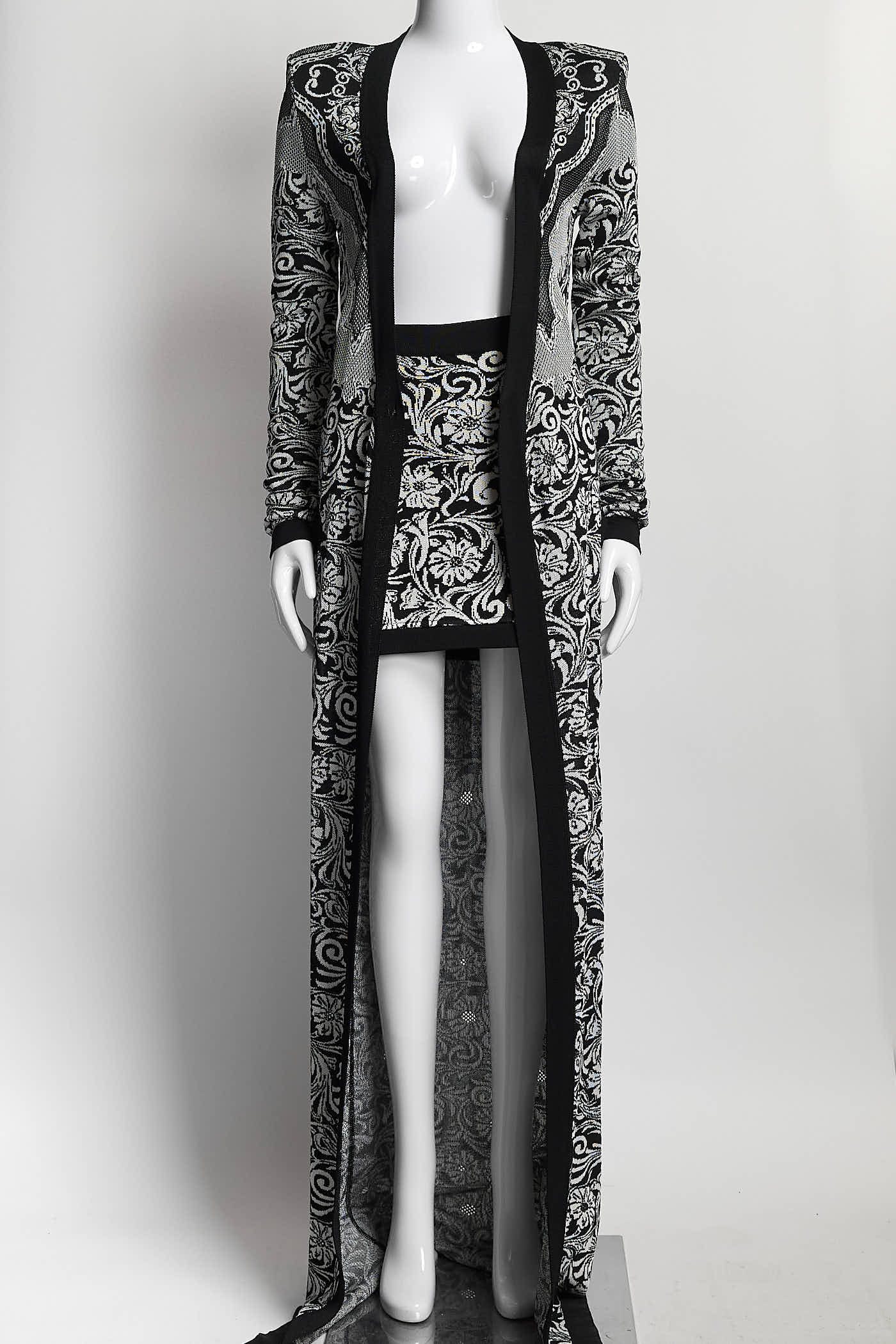 Balmain Black Jacquard Knit Cardigan/Skirt Set 36