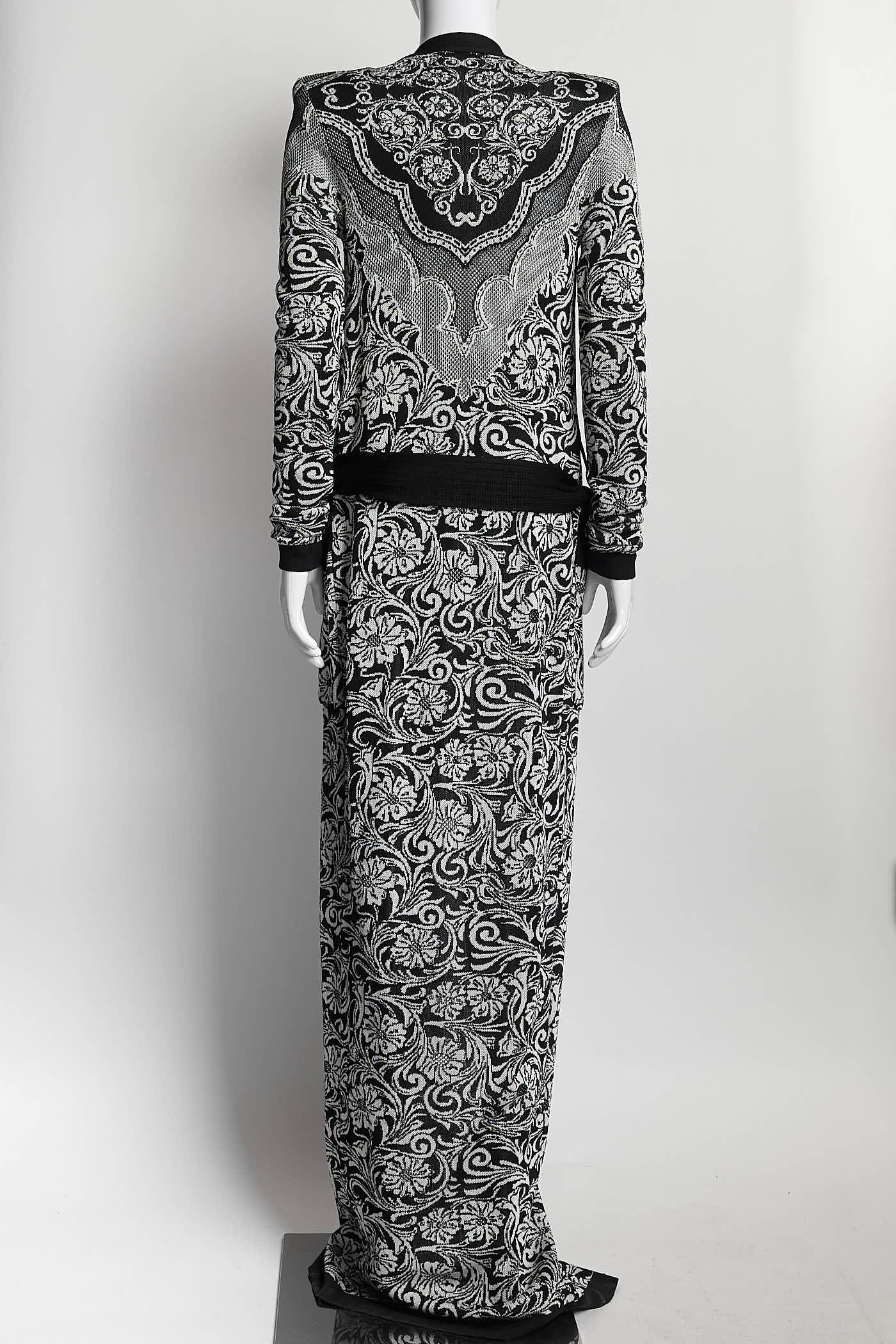 Balmain Black Jacquard Knit Cardigan/Skirt Set 36