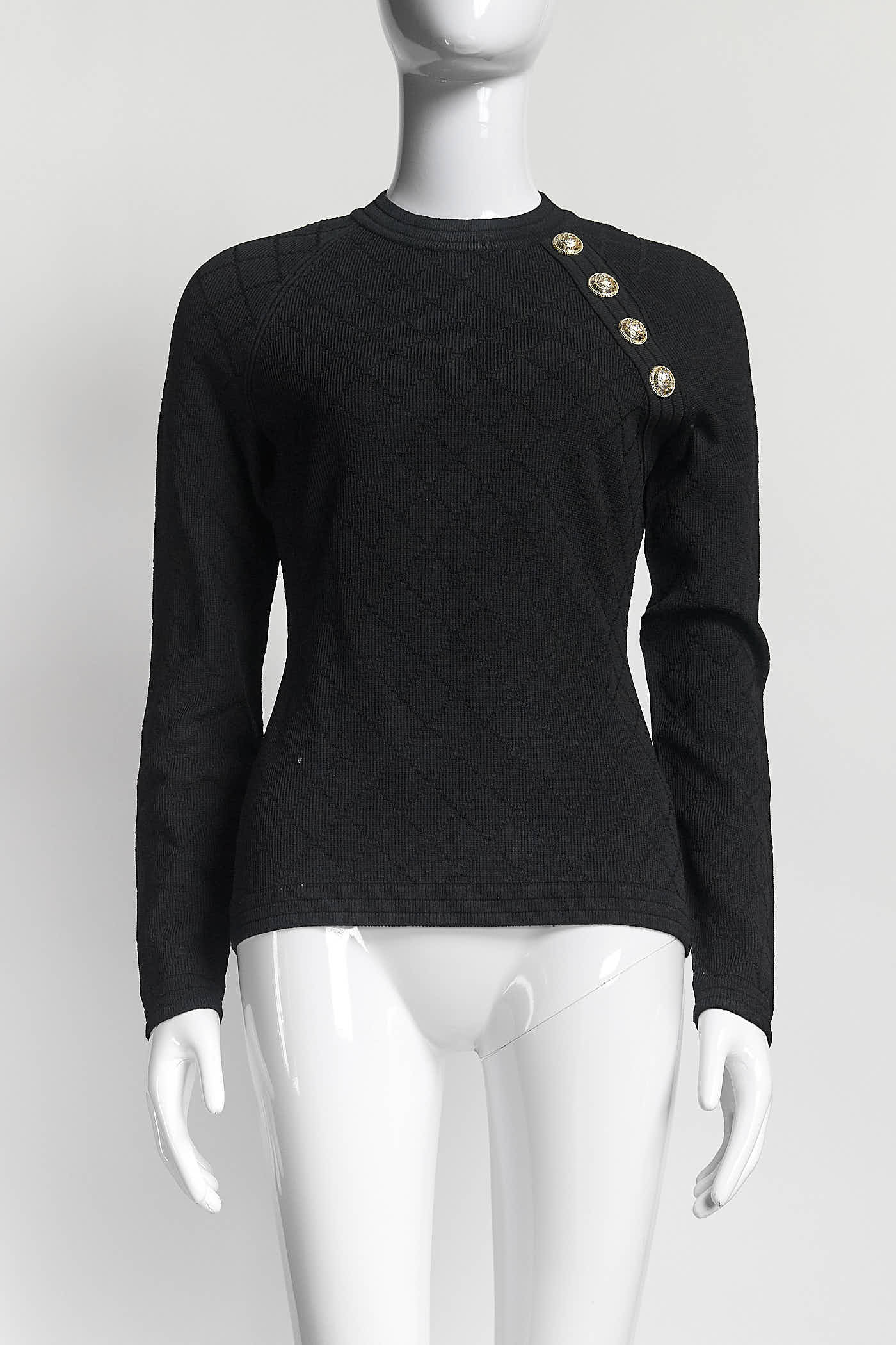 Balmain Black Kint Top with Gold Buttons 38