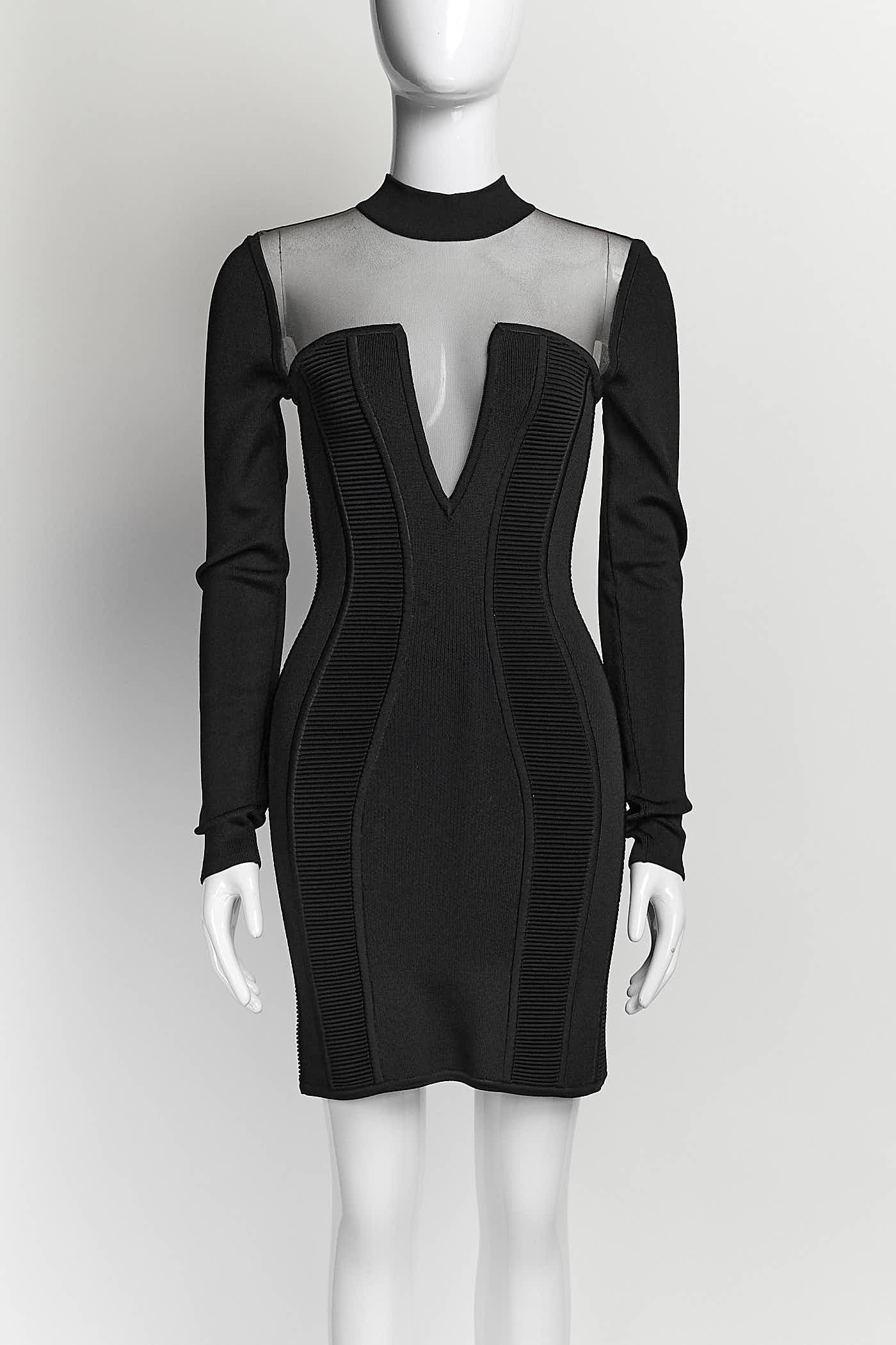 Balmain Black Mesh Mini Dress 34