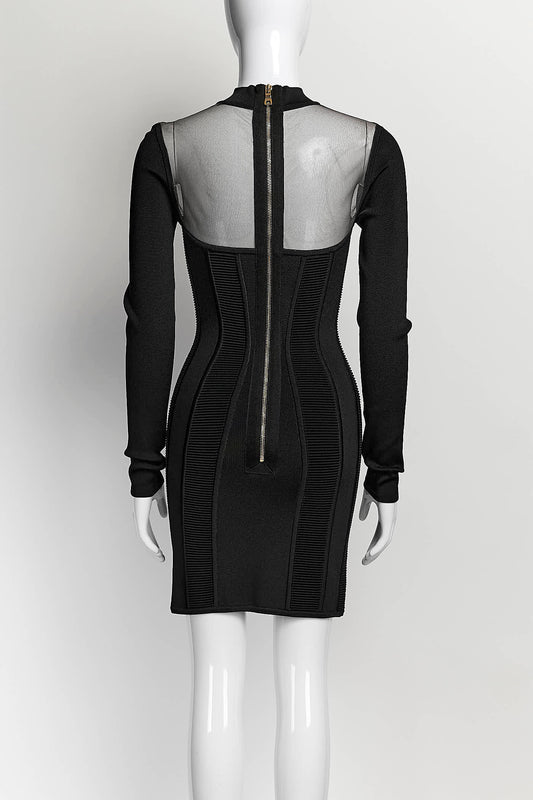 Balmain Black Mesh Mini Dress 34