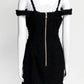 Balmain Black Textured Tweed Fabric Dress with Gold Buttons 38