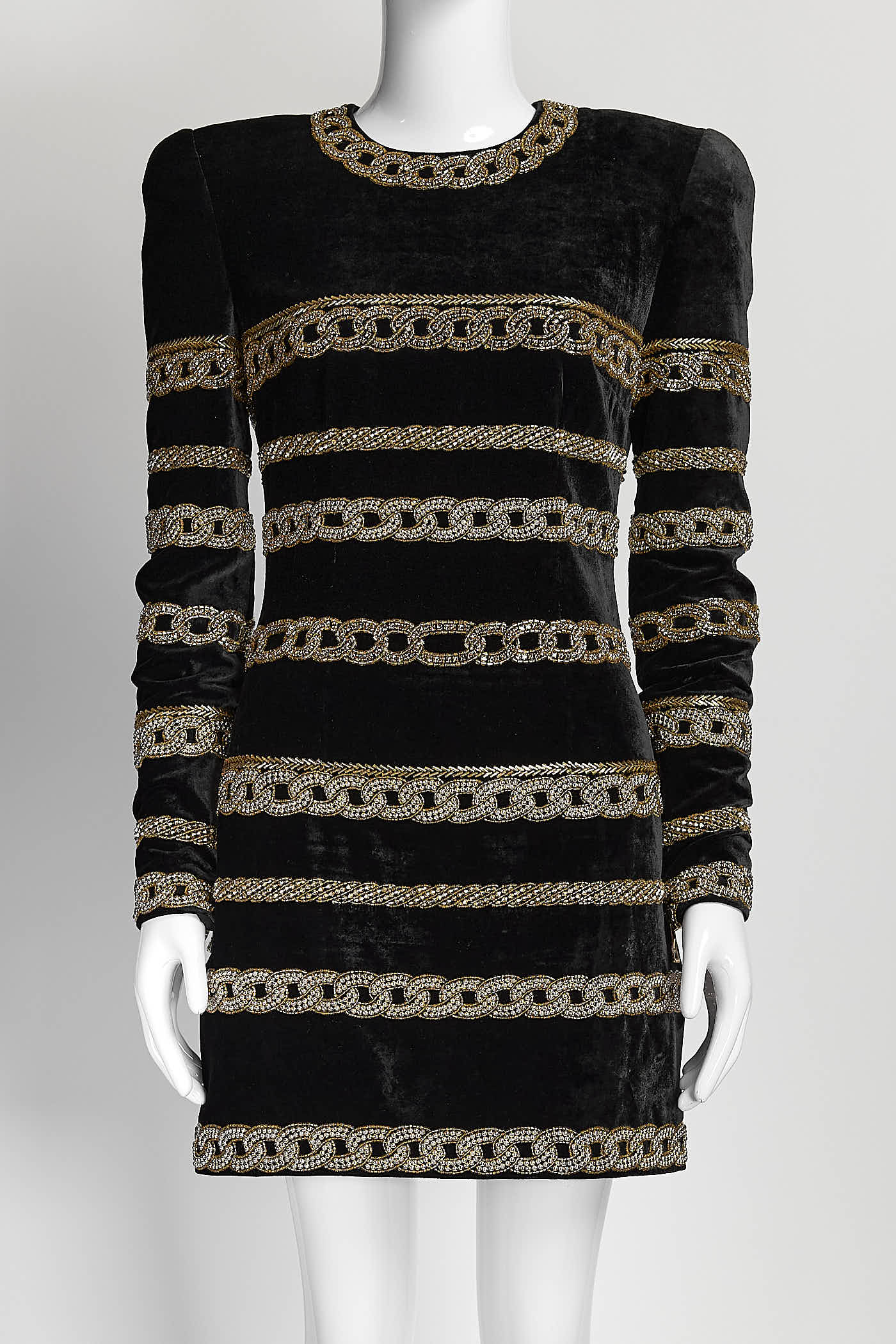 Balmain Black Velvet with Beaded Dress 36