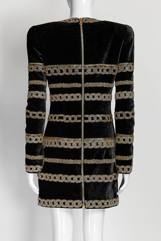 Balmain Black Velvet with Beaded Dress 36