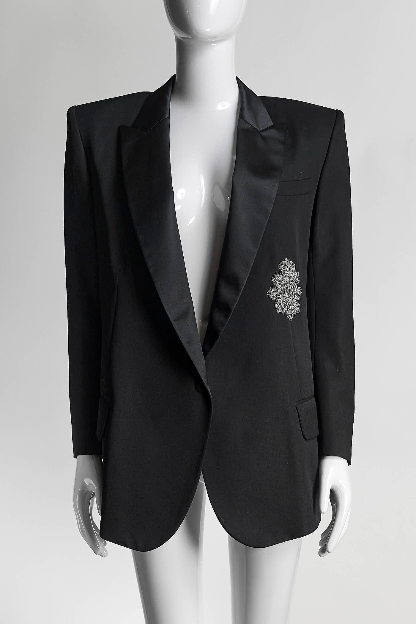 Balmain Black Wool Single-Breasted Blazer with Patch 40