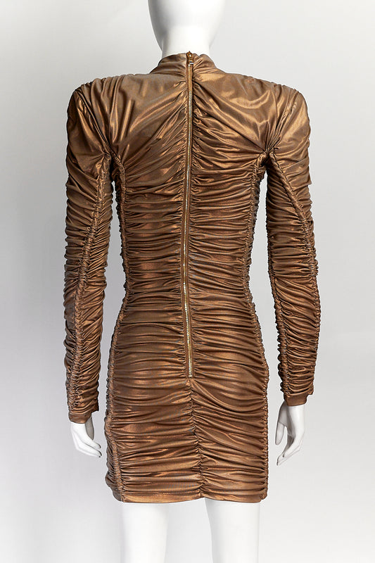 Balmain Bronze Draped Mini Dress IT38