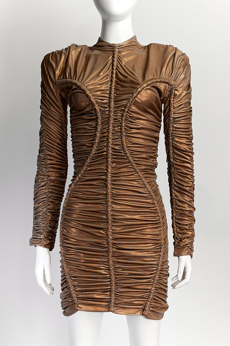 Balmain Bronze Draped Mini Dress IT38