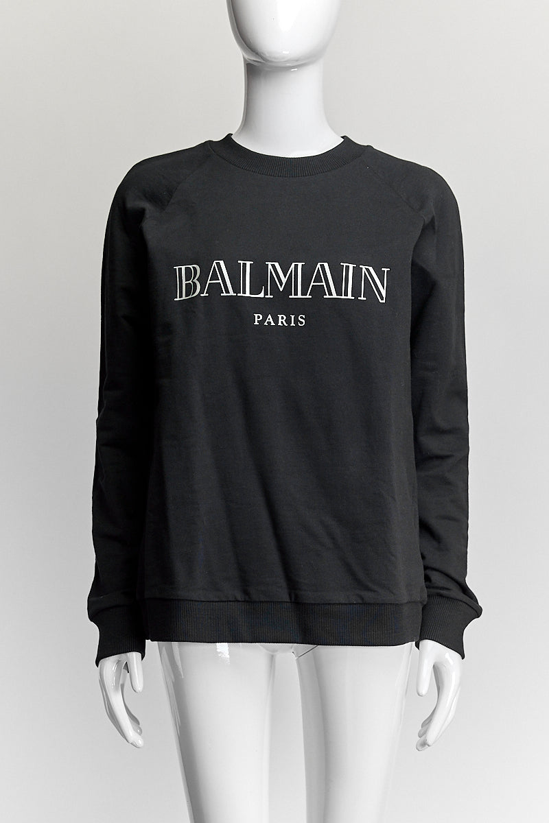 Balmain Gold Logo Black Sweatshirt IT 38