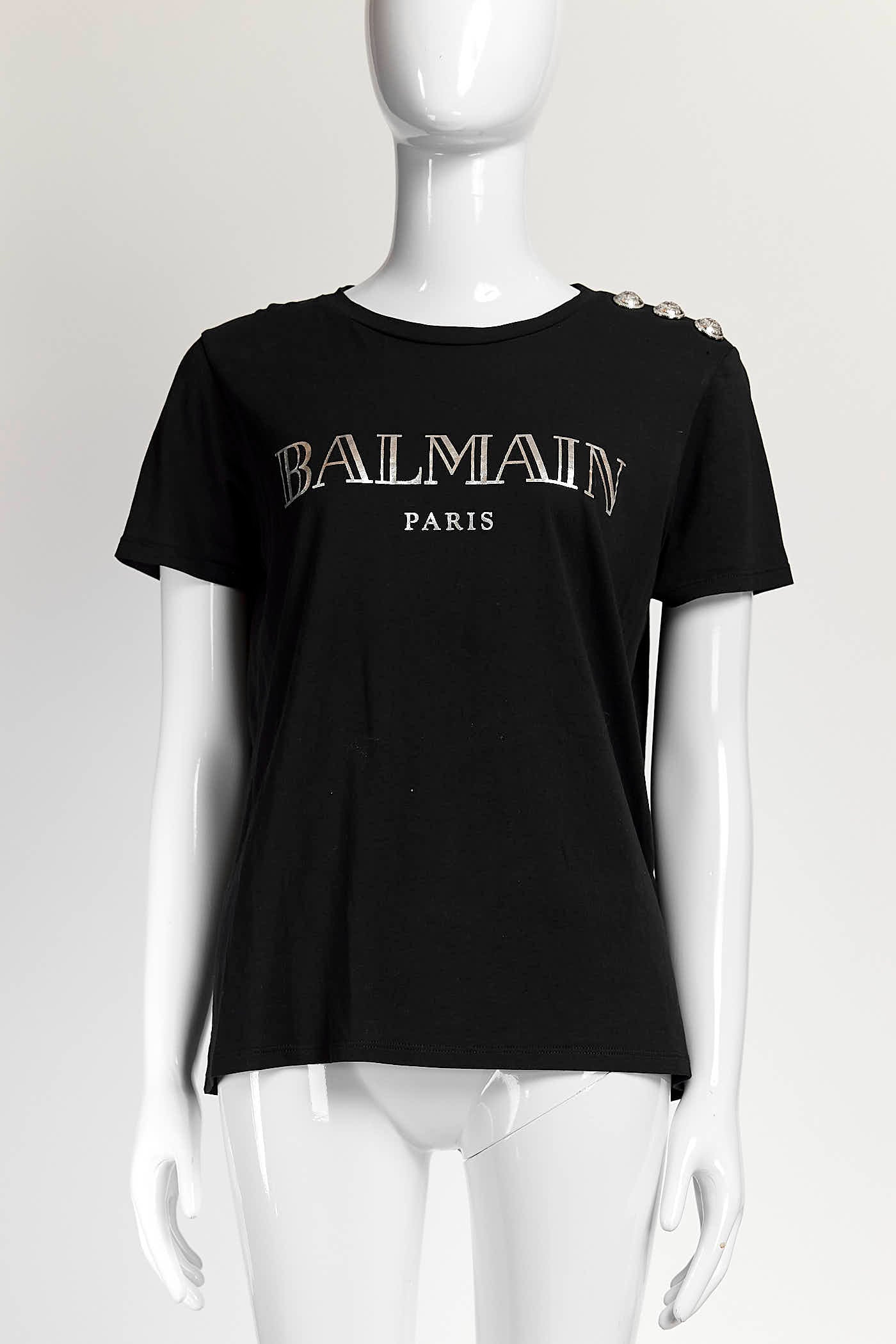 Balmain Logo Black Shirt with Logo Button S