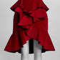 Balmain Ruffled Red Velvet Skirt 38