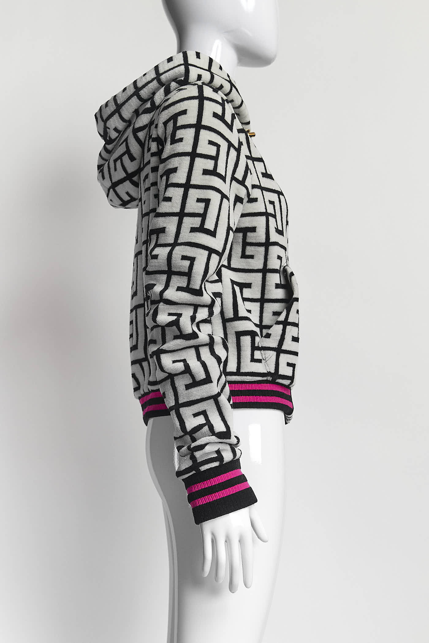 Balmain White with Black Monogram Hoodie Jacket M