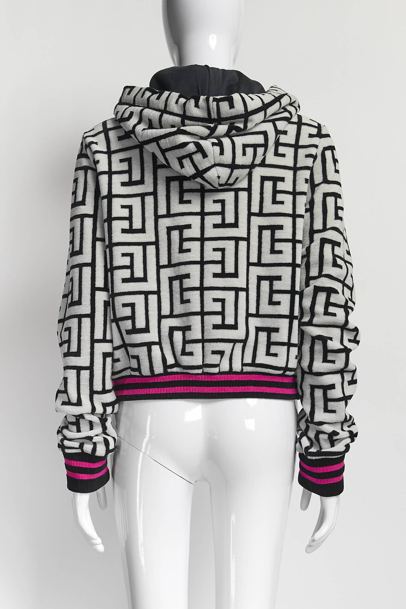 Balmain White with Black Monogram Hoodie Jacket M