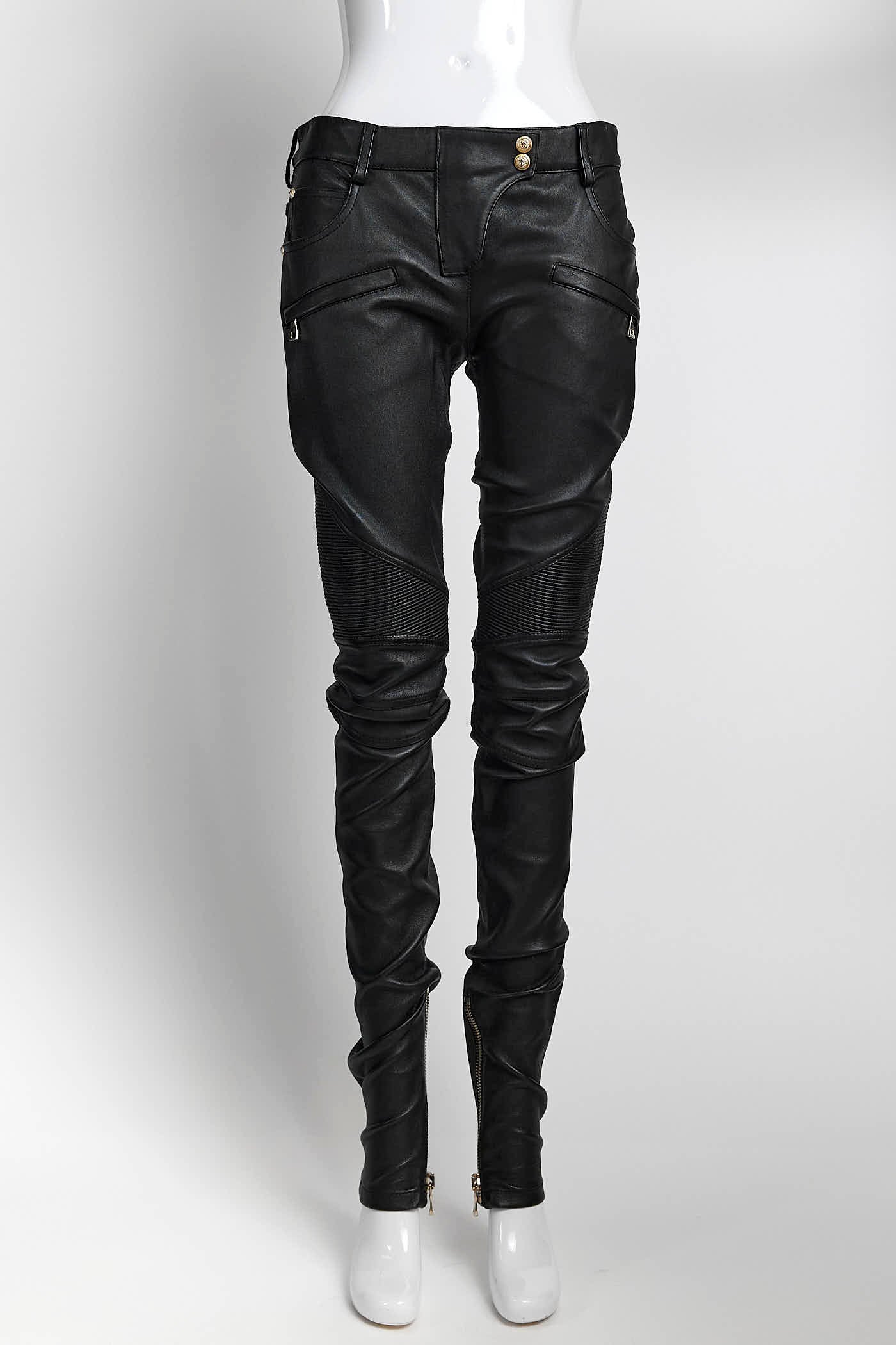 Balmain Zip-detail Leather Skinny Pant 36