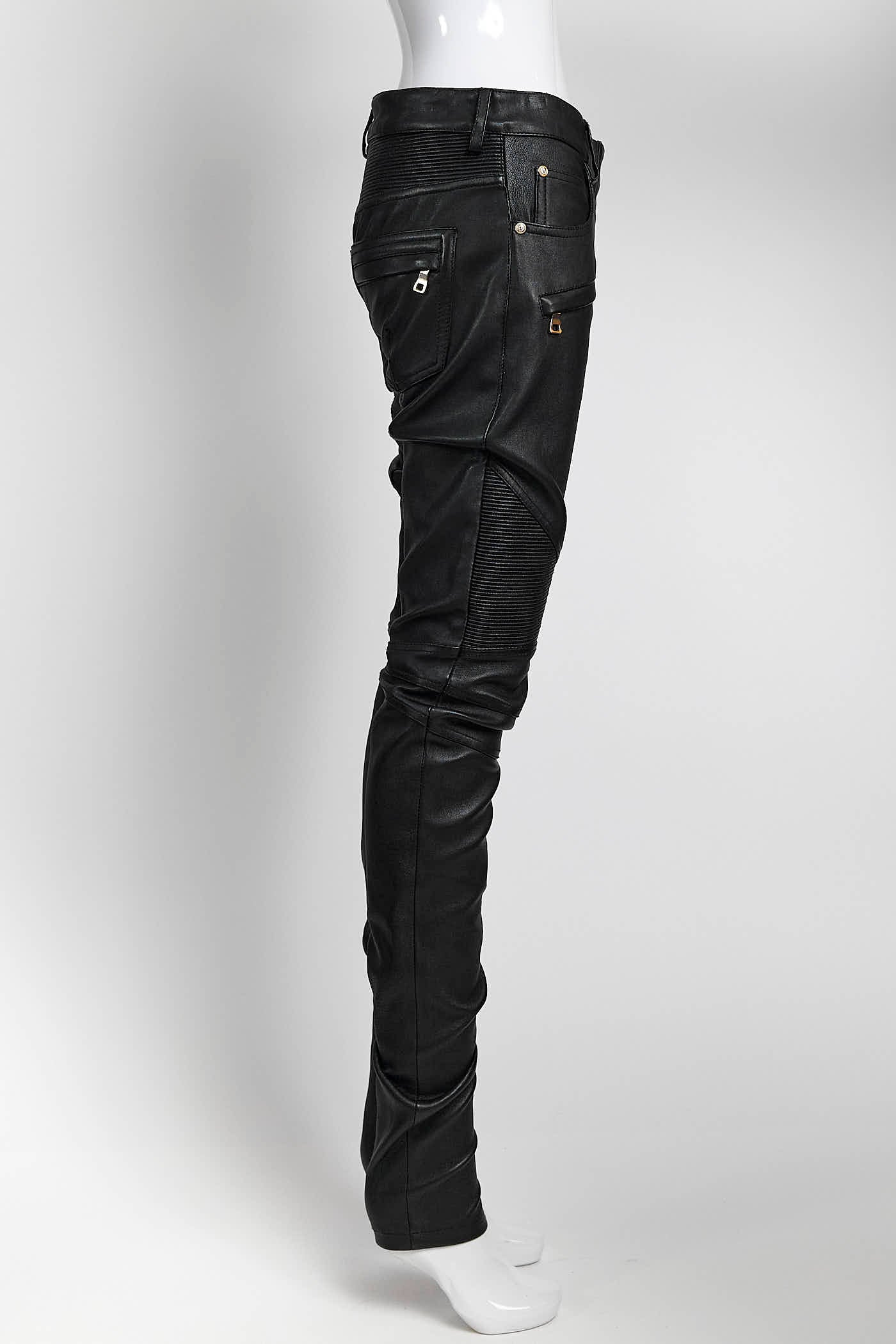 Balmain Zip-detail Leather Skinny Pant 36