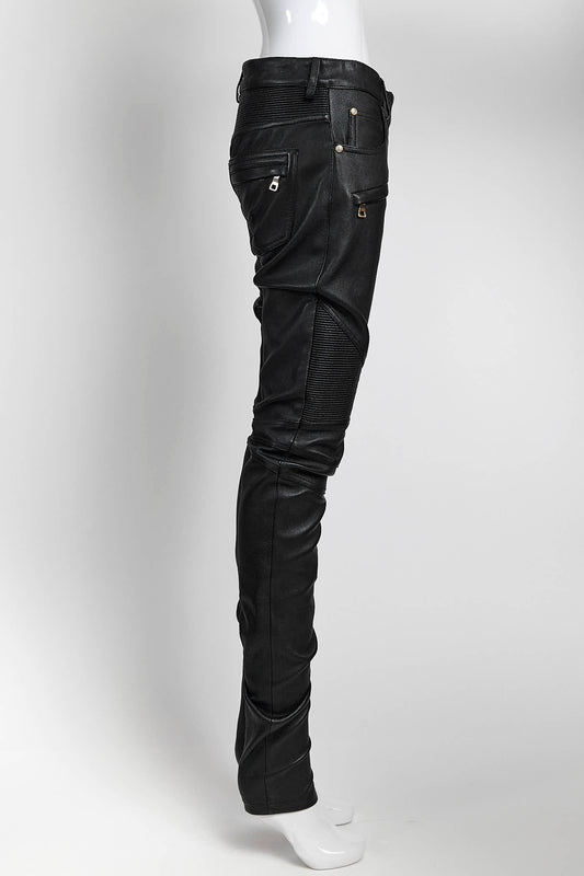 Balmain Zip-detail Leather Skinny Pant 36