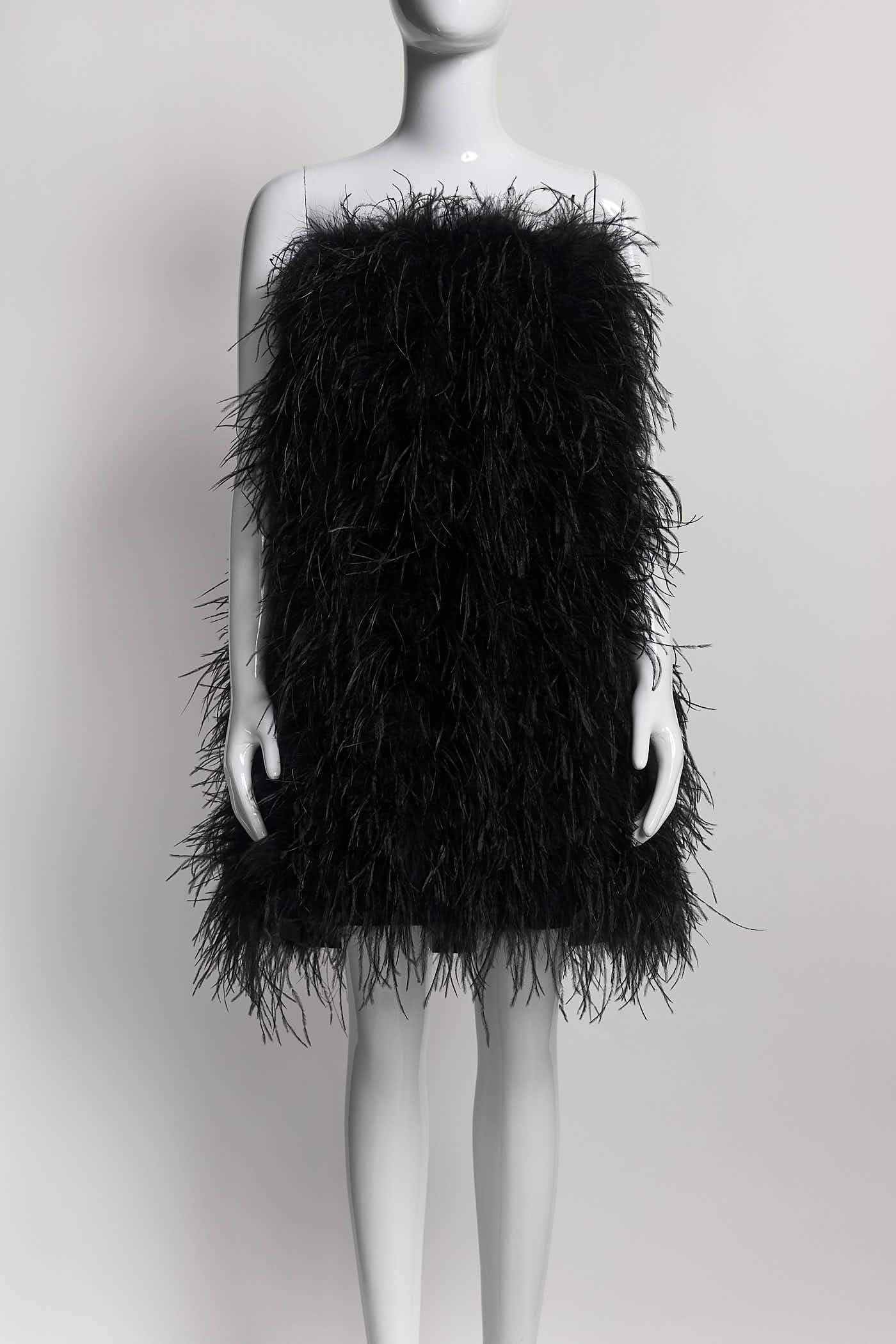 Black Feather Trim Dress L