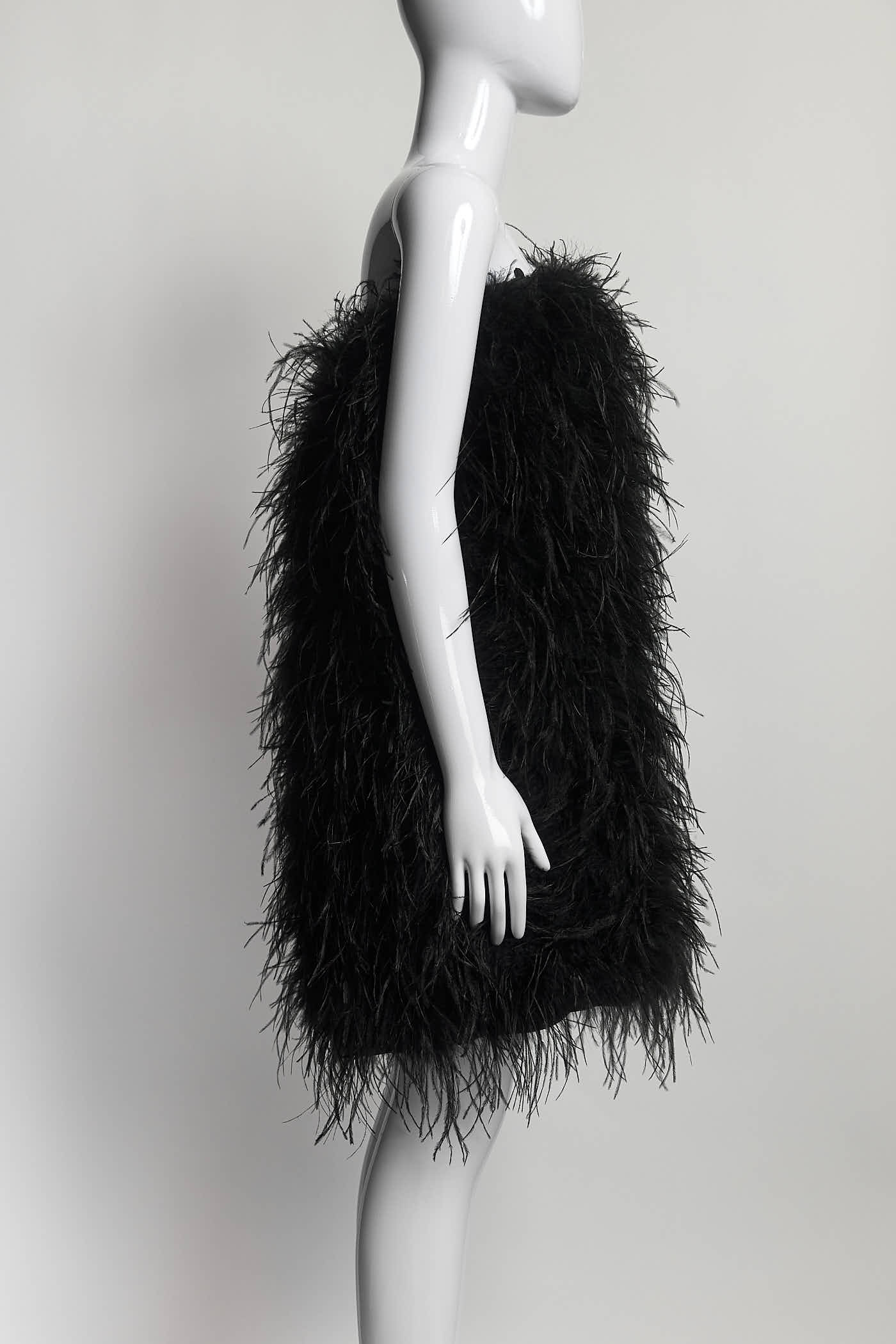 Black Feather Trim Dress L