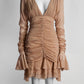 Blumarine Camel Ruched mini Dress 44