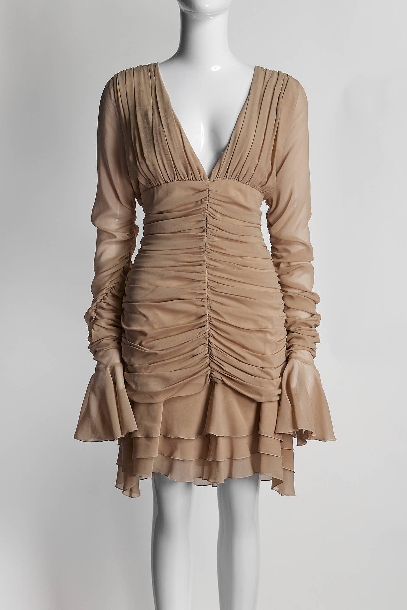Blumarine Camel Ruched mini Dress 44